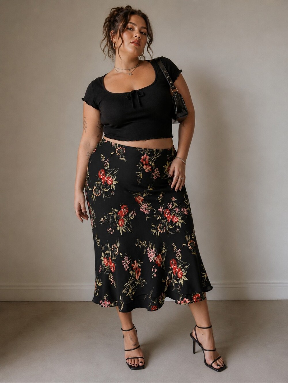 Vintage 90s Jolibel Floral Midi Slip Skirt Size 18 Sheer Overlay
